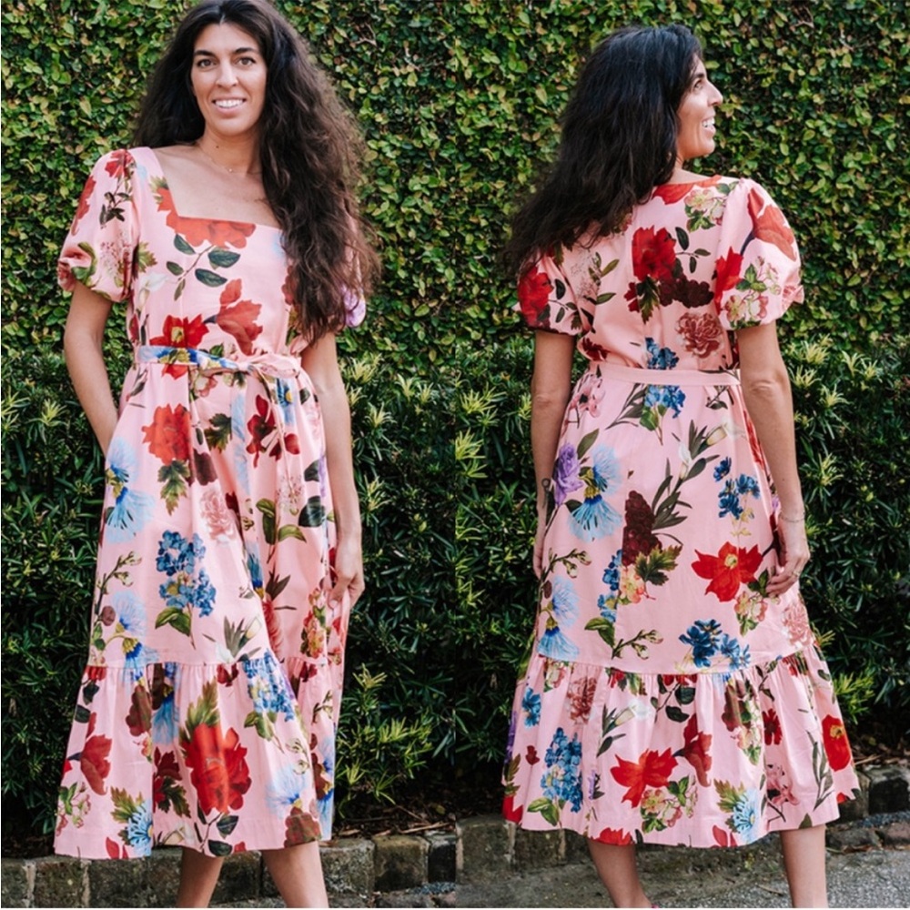 Mestiza x Pink Chicken Jasmine Pink Floral Garden Midi Dress XL - Picture 2 of 8